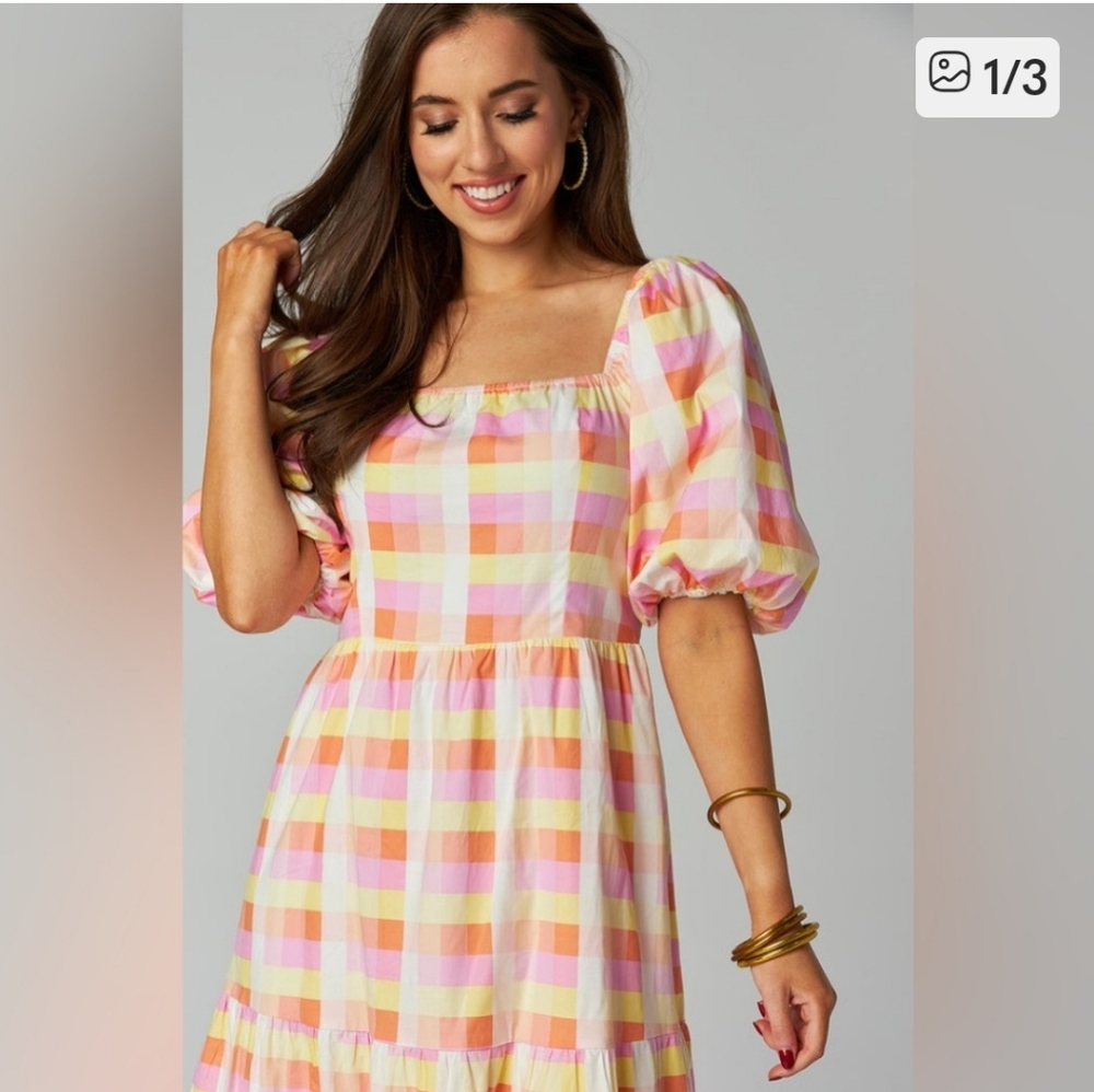 Buddy Love Multicolor Plaid Puff Sleeve Dress
